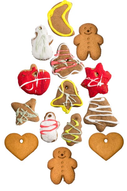 五颜六色的圣诞饼干排列成圣诞树的形状图片下载