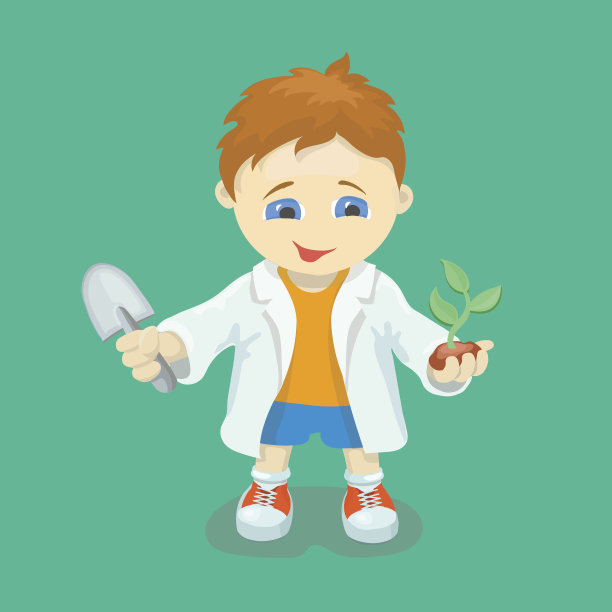 男孩在做生物实验。年轻的科学家。抱着绿芽的孩子图片下载