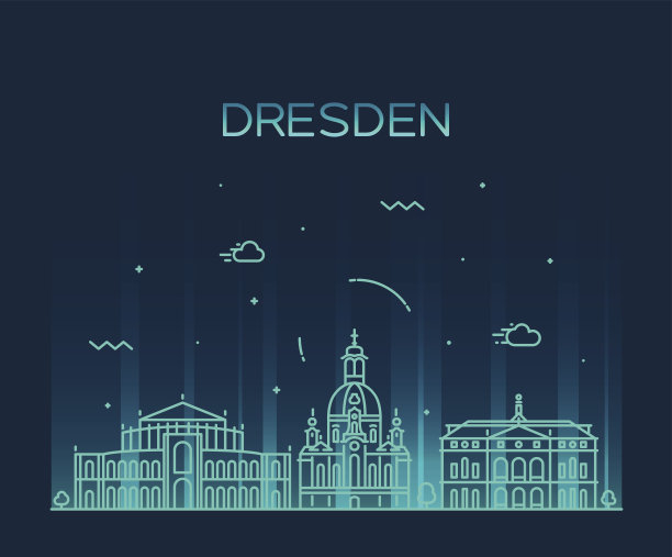 德累斯顿天际线矢量插图线性风格图片下载