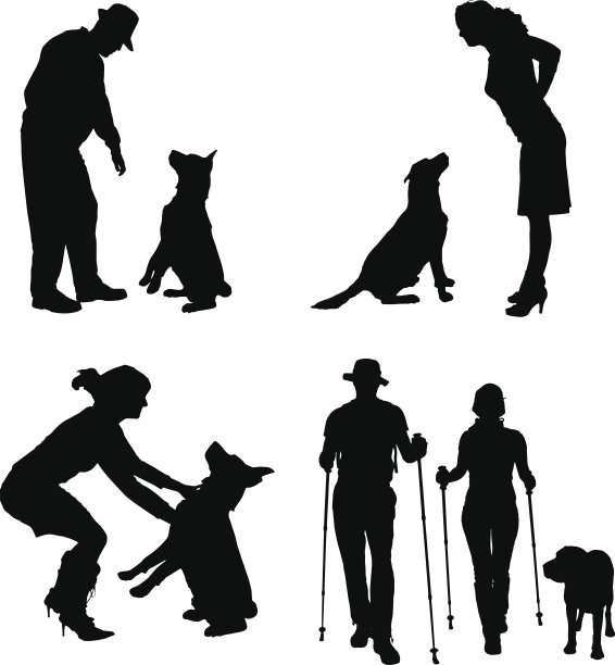 矢量剪影的人与狗。图片下载