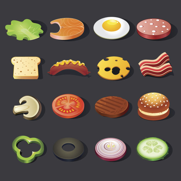 食物图标集。等距视图。图片下载