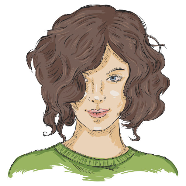 矢量单素描女性脸。女人的发型。图片下载