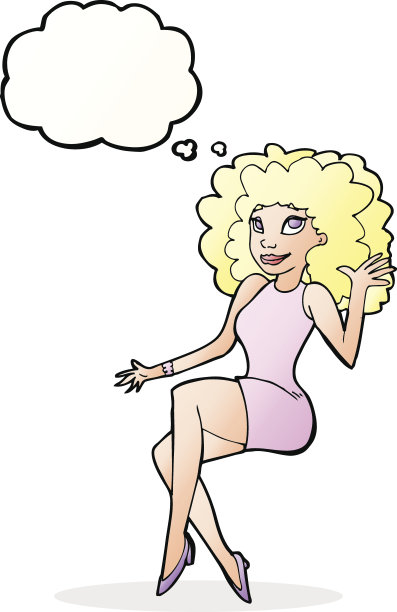 卡通坐女人挥舞着思想泡泡图片下载