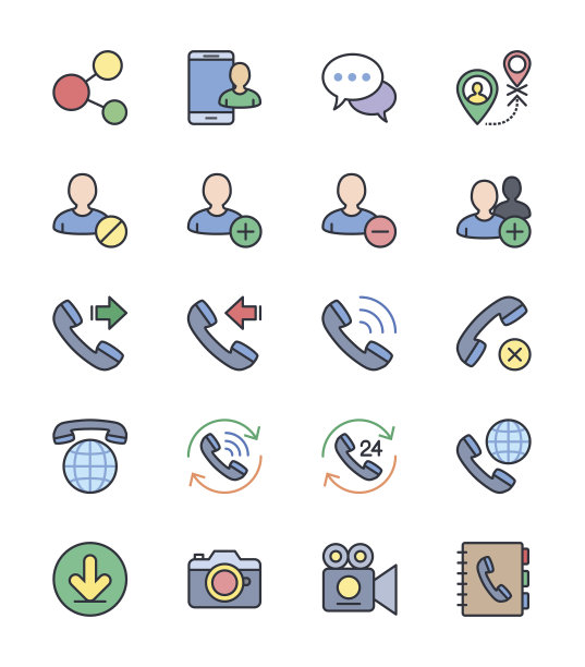 社交沟通图标彩色合集（矢量插画）图片下载