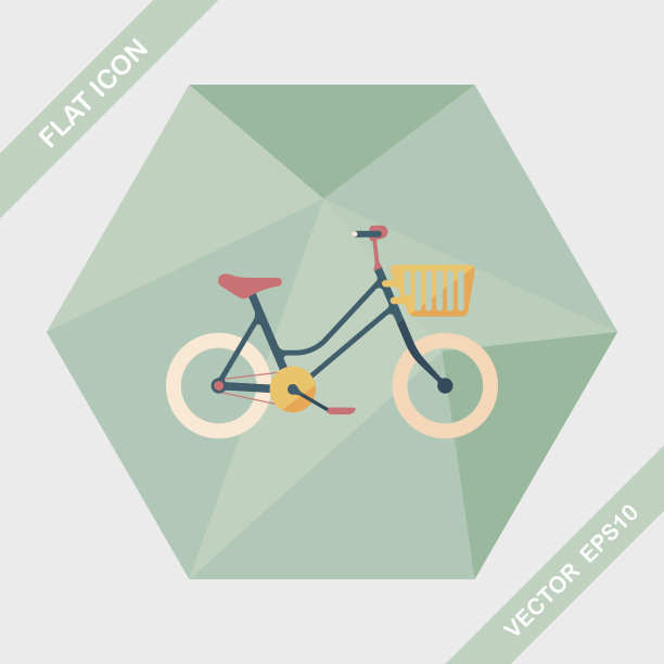 交通自行车平面图标与长影子，eps10图片下载
