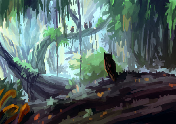 插图数字绘画丛林猫头鹰素材图片