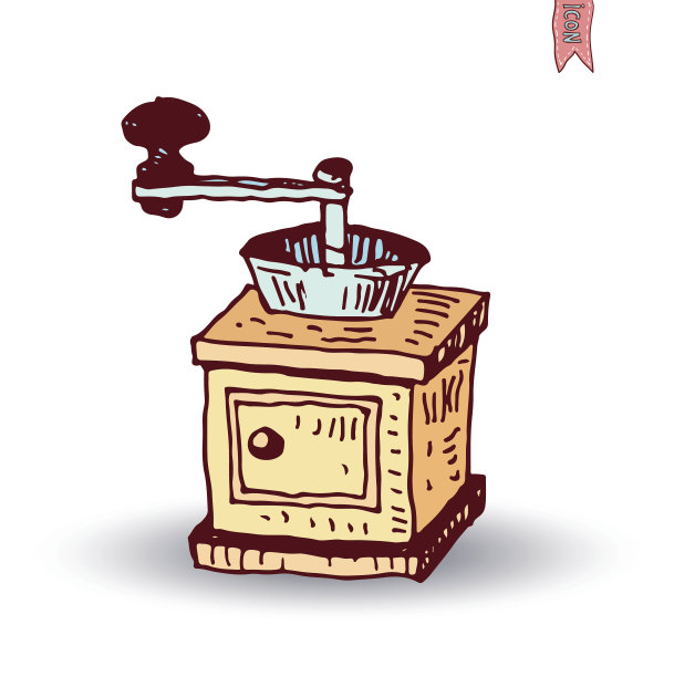 木制咖啡研磨机，矢量隔离图片下载