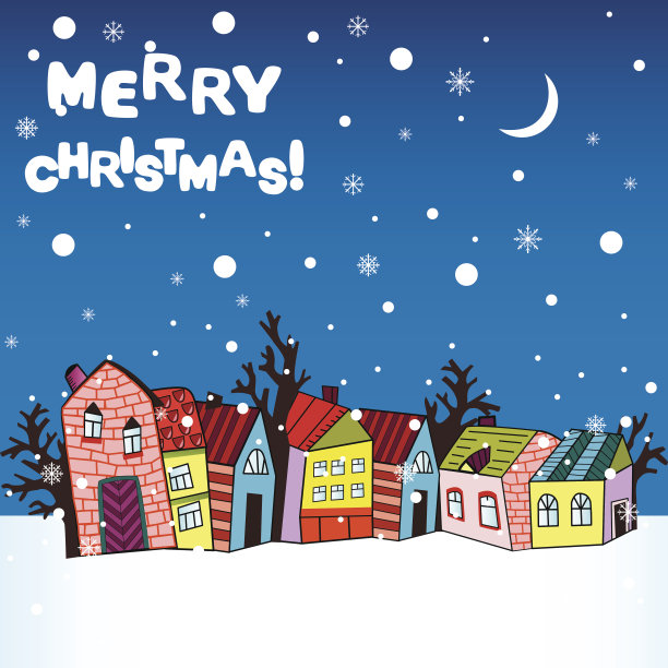 带房子的圣诞卡，矢量图片下载