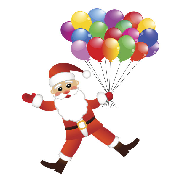 白色背景上的圣诞老人和气球图片下载