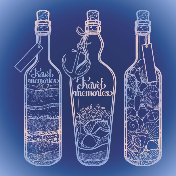 瓶子里的沙子和贝壳。图片下载