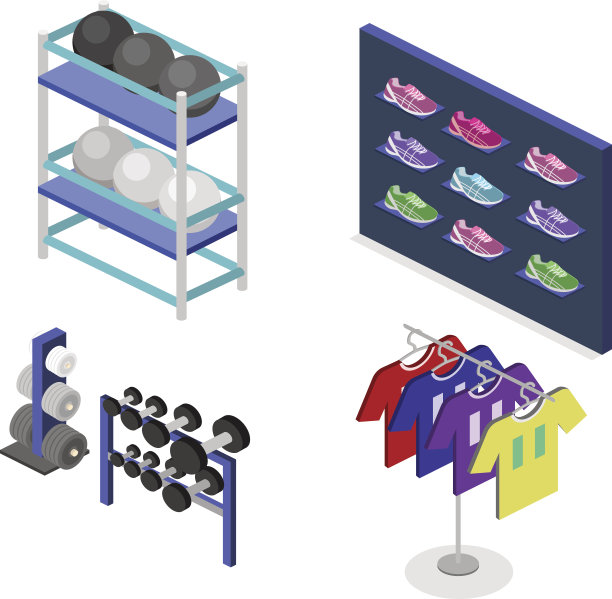 等距平面插图矢量商品体育商店。图片下载