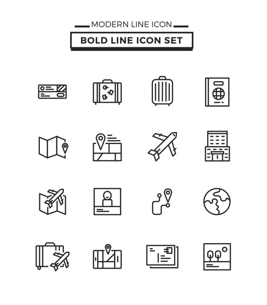 大胆线条的旅行图标集图片下载