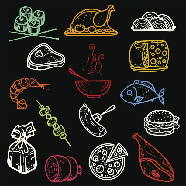 手绘。彩色图标产品。图片下载