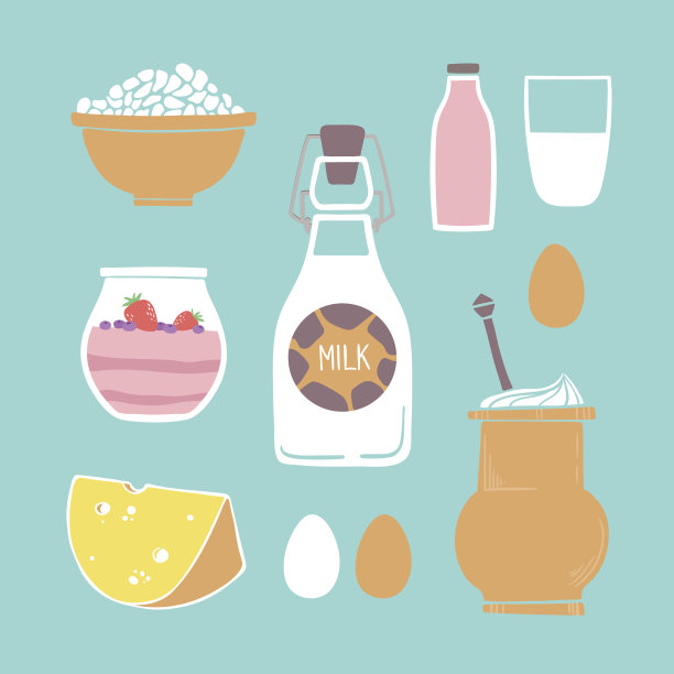 手绘矢量插图-一套牛奶产品图片下载