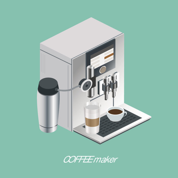 咖啡机。向量等距插图图片下载
