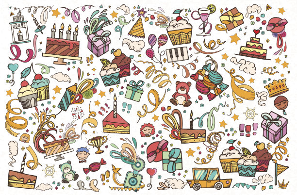 生日快乐手绘抽象画素材图片