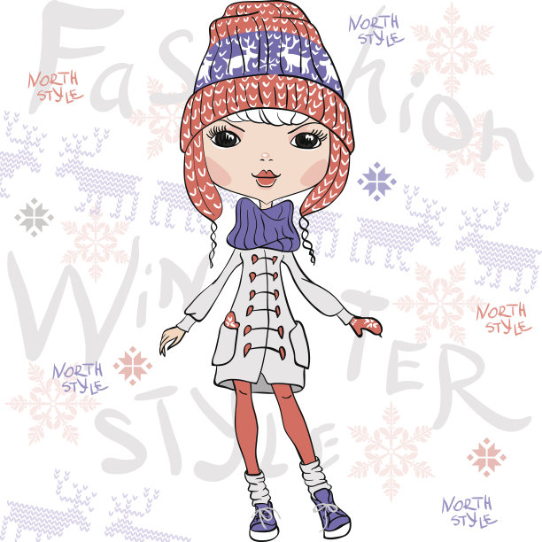 向量美丽的时尚女孩在冬天图片下载