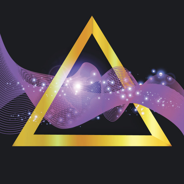 抽象的紫色波浪在金三角与闪光闪光孤立在黑暗的背景图片下载