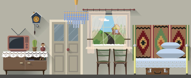 矢量插图的复古室内在平面风格图片下载