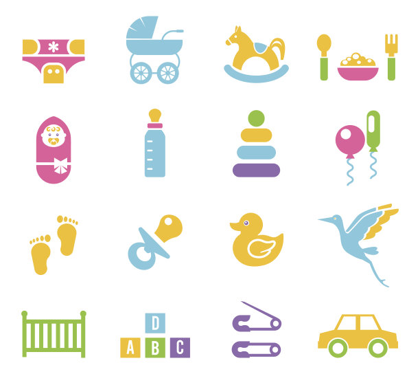 简单的儿童玩具和配件图标图片下载