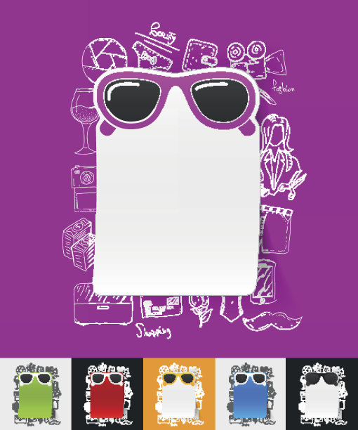 太阳眼镜纸贴纸与手绘元素图片下载
