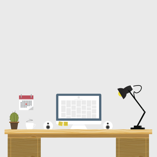 工作地点在平面设计。构建你自己的工作空间。创意办公室，现代工作场所。矢量插图。木质纹理。模型的网络图片下载