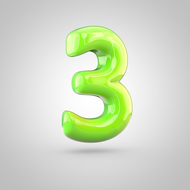 光泽石灰漆字母3孤立在白色背景图片下载