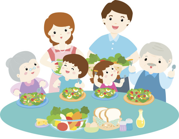 家人爱吃新鲜蔬菜矢量插画图片下载
