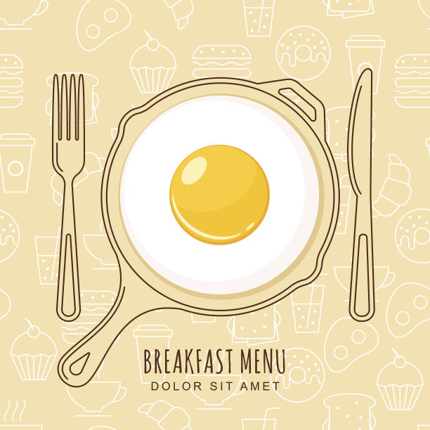 煎蛋和手绘平底锅上无缝的背景图片下载