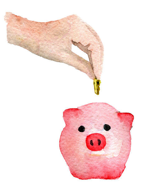 水彩素描的储蓄罐在白色的背景图片下载