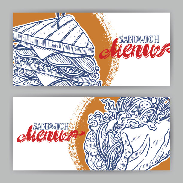 两个横幅，上面有三明治的素描图片下载