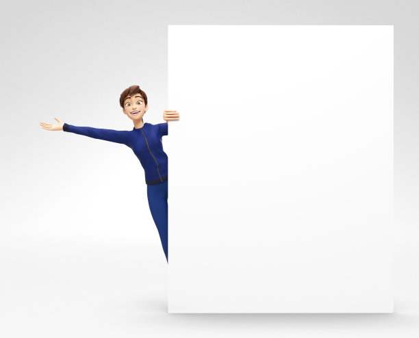 空白产品广告牌和横幅模型宣布微笑和快乐珍妮- 3D卡通女性角色在运动服图片下载