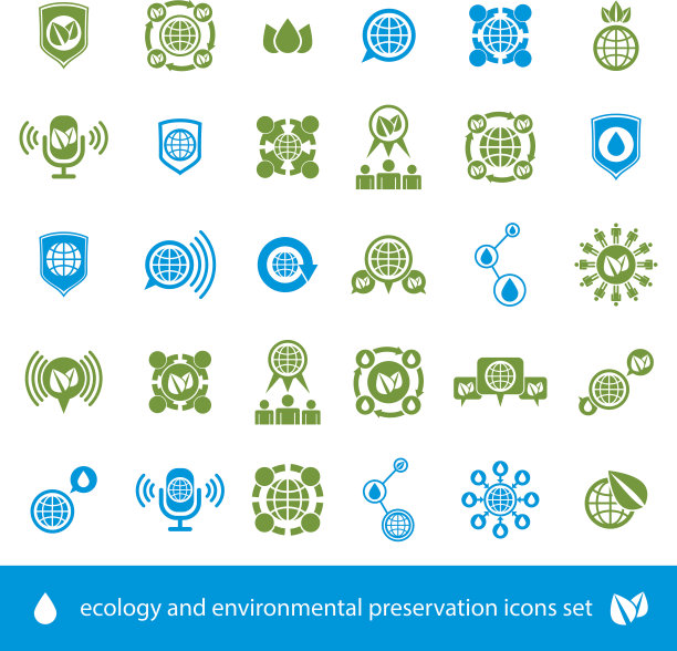 生态和环境保护矢量图标设置、符号图片下载