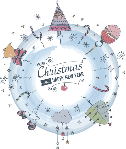 明信片与手绘圣诞涂鸦。图片下载