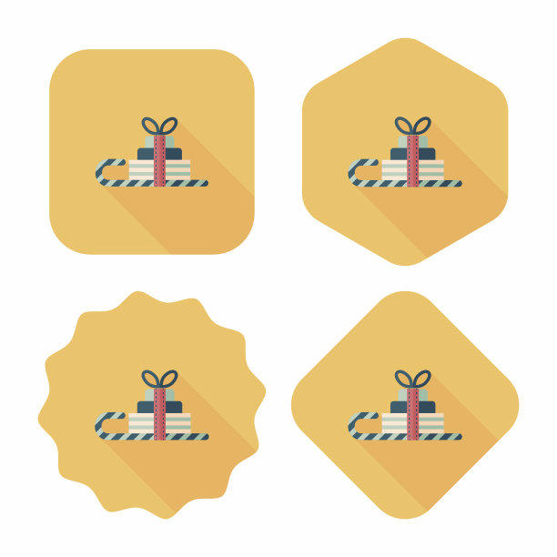 圣诞雪橇礼物篮扁平的图标与长影子，eps10图片下载