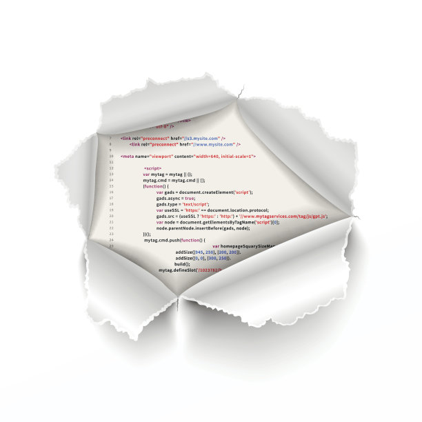 破洞在白纸上的复杂HTML程序代码图片下载