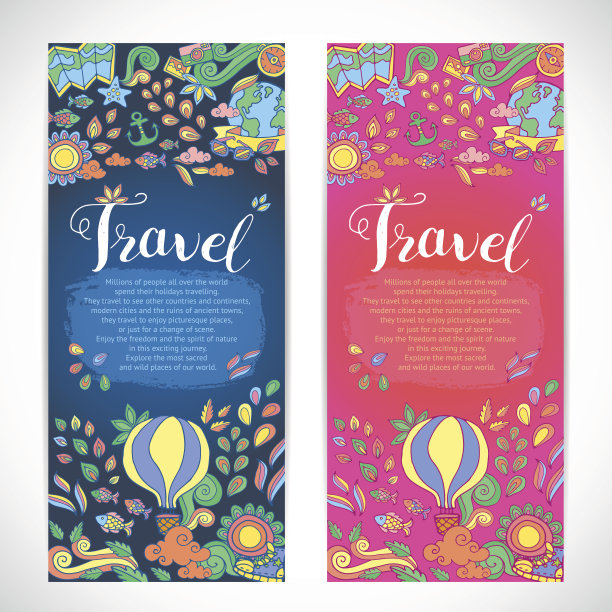 创意手绘涂鸦艺术与夏季旅游主题图片下载