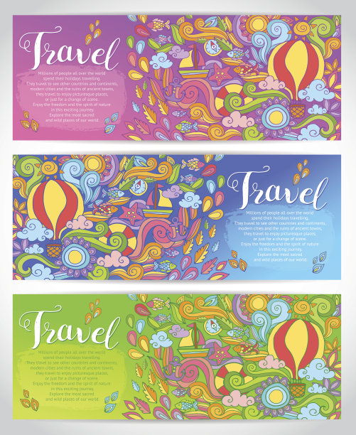 创意手绘涂鸦艺术与夏季旅游主题图片下载