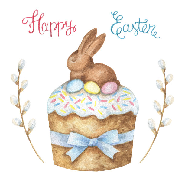 复活节巧克力兔子水彩画蛋糕。图片下载