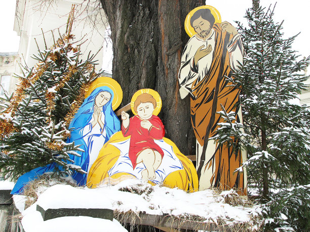 圣诞场景:耶稣与约瑟和马利亚一起出生。图片下载