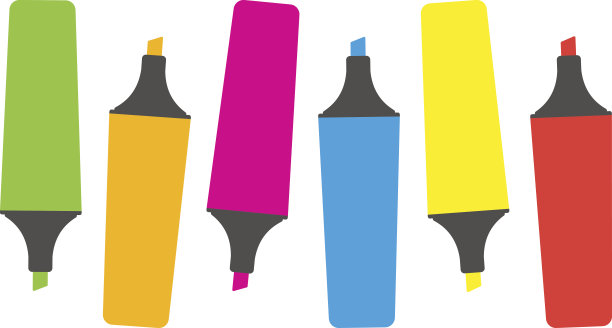 灯光背景上的一组标记。六个颜色的标记。图片下载