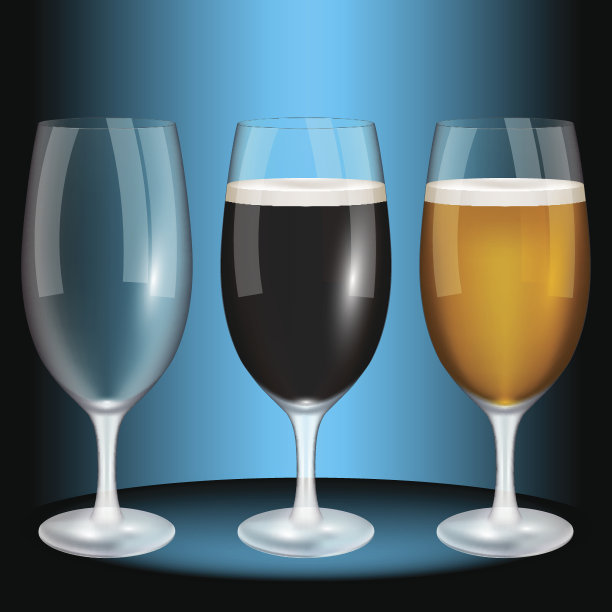 一杯啤酒，淡的，深的，空白的。高质量的向量图片下载