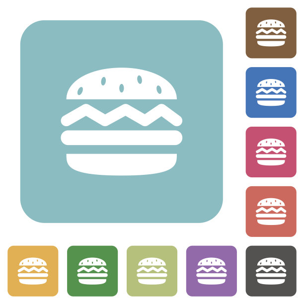 单一的汉堡圆形方形平面图标图片下载