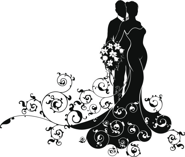 新娘和新郎婚礼抽象的服装剪影图片下载