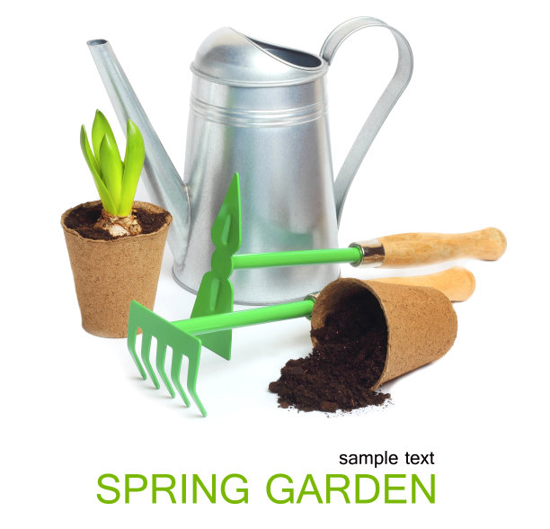 春季园艺工具孤立的白色背景图片下载