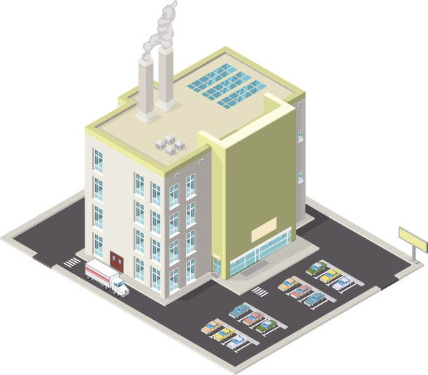 等距矢量大型工厂仓库图标。图片下载