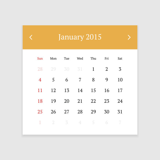2015年1月的日历页图片下载