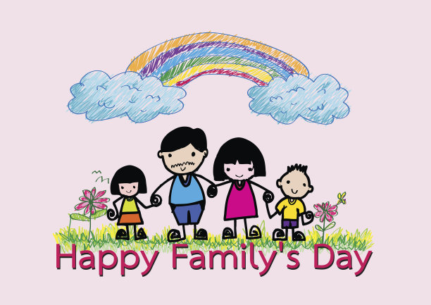 幸福家庭的一天爸爸，妈妈，儿子，女孩的想法设计素材图片