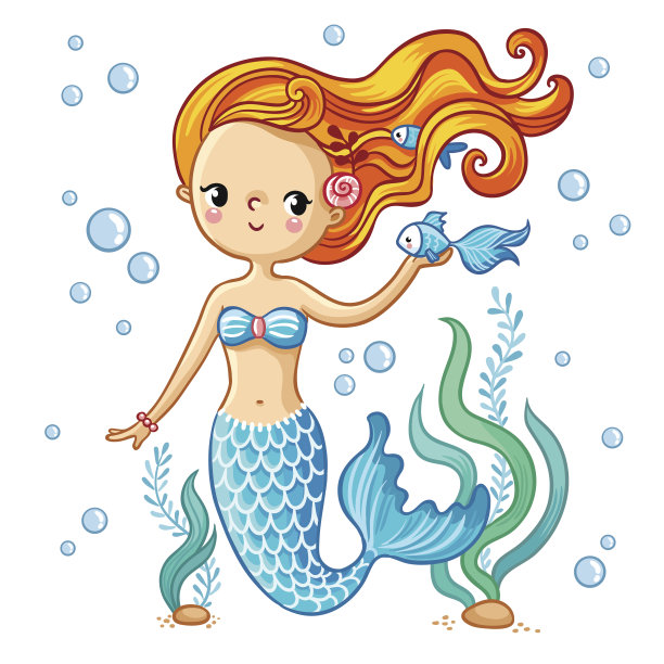 可爱的卡通美人鱼。图片下载