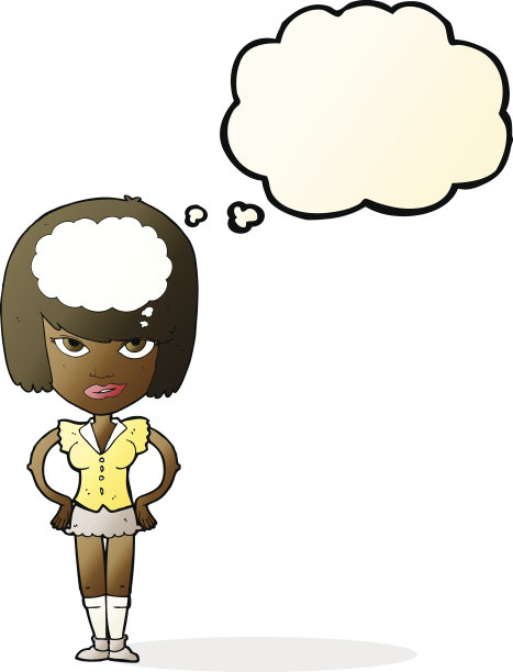 卡通女人用思想泡泡思考图片下载